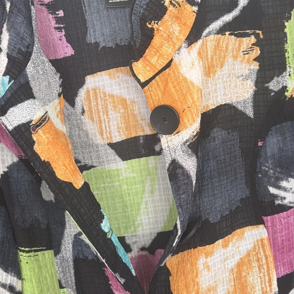 Ali Miles Jacket Womens Medium Multicolor Abstract Crepe Button Front Artsy - Picture 6 of 9